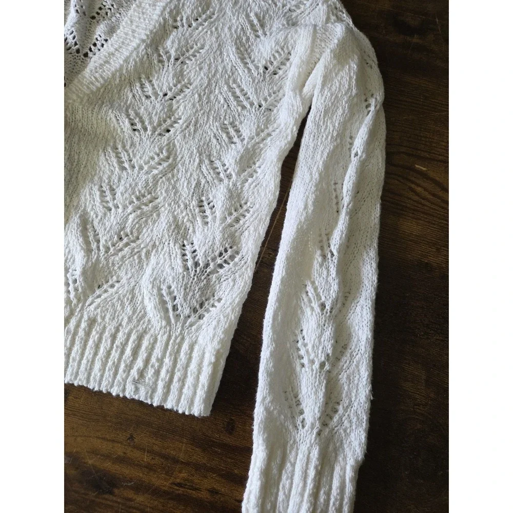 Abercrombie Kids‎ Girls 9/10 White Open Knit Button Front Cardigan Long Sleeve